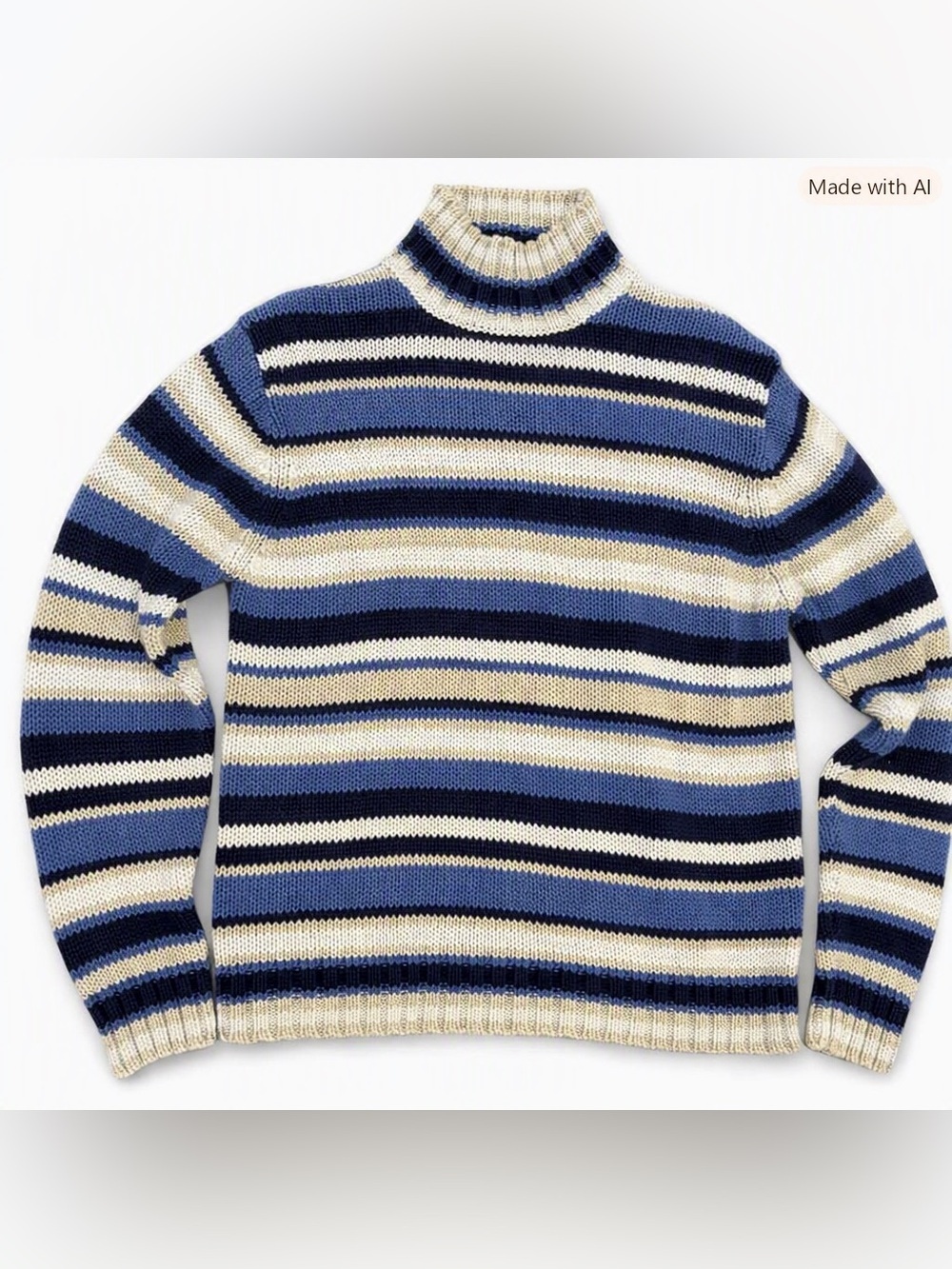 Northern Reflections Vintage Striped Turtleneck Sweater Blue Cream Navy M